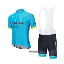 Abbigliamento Astana 2020 Manica Corta e Pantaloncino Con Bretelle Blu Giallo
