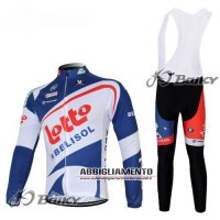 Abbigliamento Lotto Soudal 2014 Manica Lunga E Calza Abbigliamento Con Bretelle Bianco E Blu