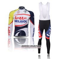 Abbigliamento Lotto Soudal 2013 Manica Lunga E Calza Abbigliamento Con Bretelle Bianco E Blu